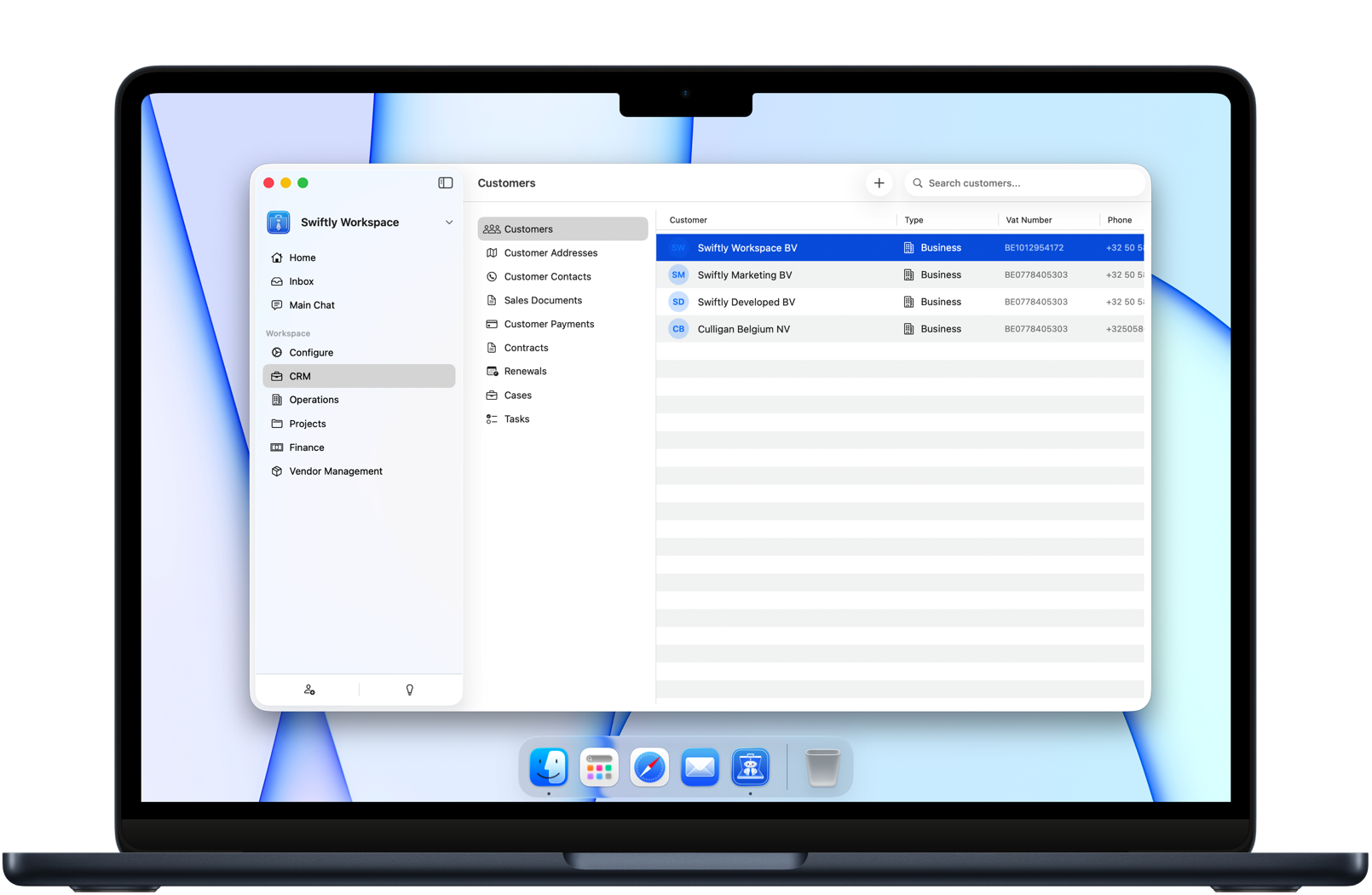 Swiftly CRM pipeline view with deal stages